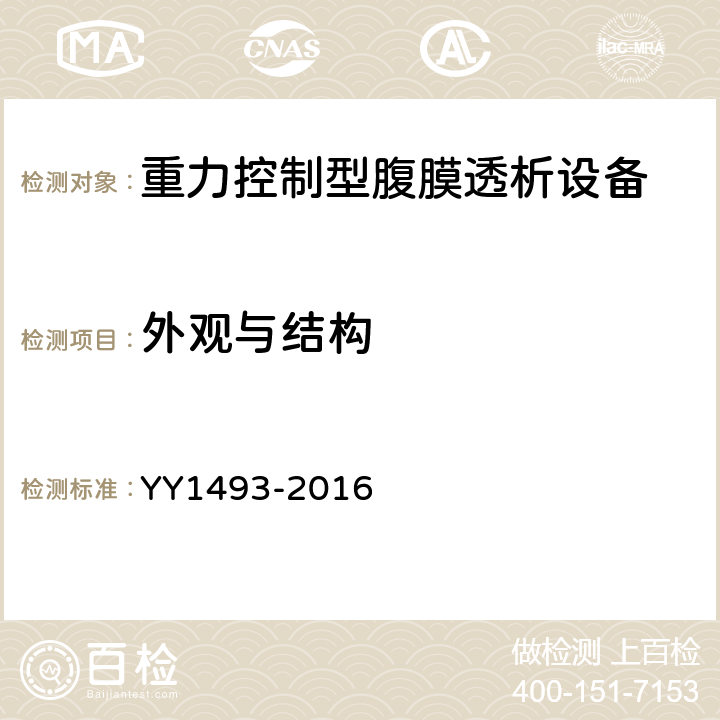 外观与结构 重力控制型腹膜透析设备 YY1493-2016 4.13