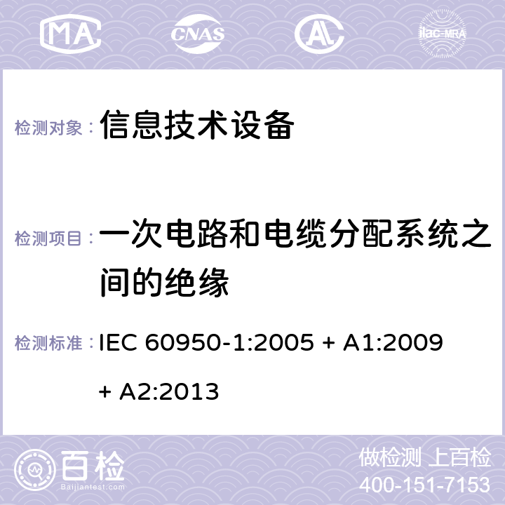 一次电路和电缆分配系统之间的绝缘 IEC 60950-1-2005 信息技术设备安全 第1部分:一般要求