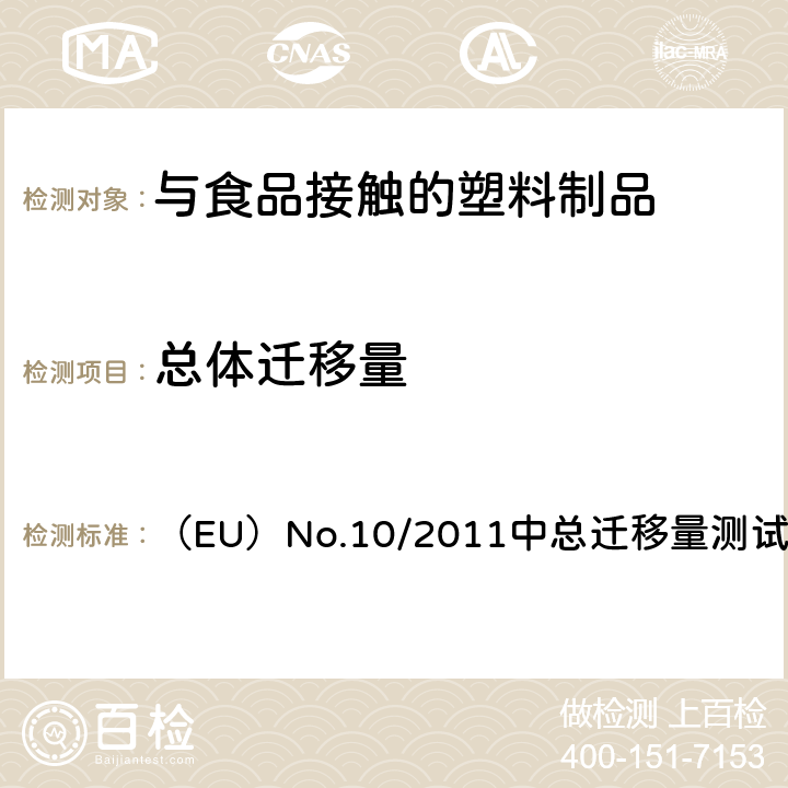 总体迁移量 关于拟与食品接触的塑料材料和制品 （EU）No.10/2011中总迁移量测试