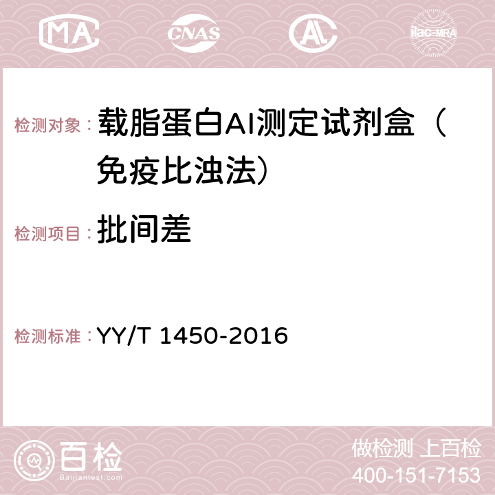 批间差 载脂蛋白A-I测定试剂（盒） YY/T 1450-2016 3.6.2