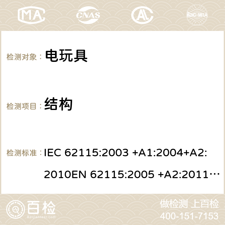 结构 电动玩具 安全 IEC 62115:2003 +A1:2004+A2:2010EN 62115:2005 +A2:2011+A11:2012 EN 62115:2005/A12:2015 cl.14