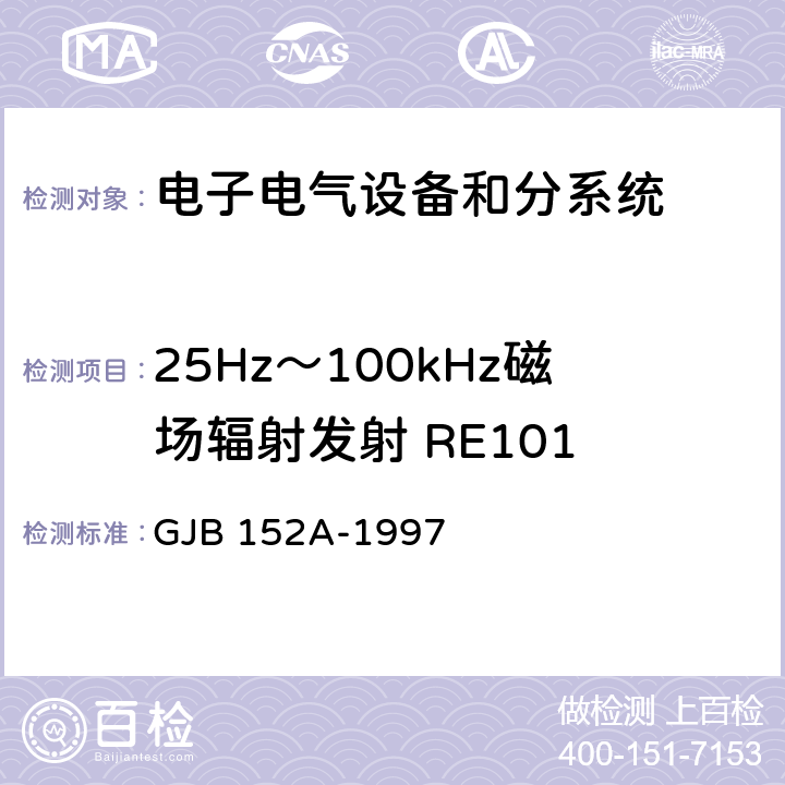 25Hz～100kHz磁場輻射發射 RE101 軍用設備和分系統電磁發射和敏感度測量 GJB 152A-1997 5