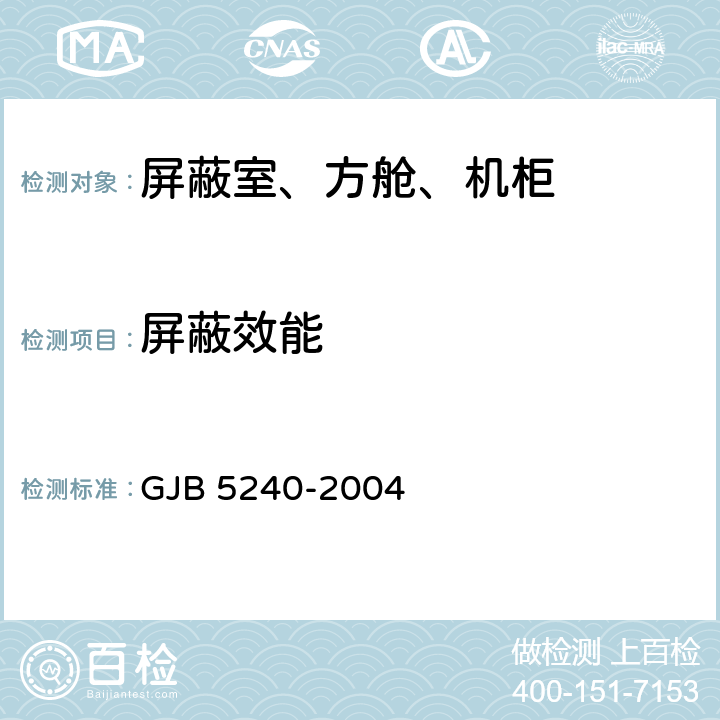 屏蔽效能 军用电子装备通用机箱机柜屏蔽效能要求和测试方法 GJB 5240-2004 6