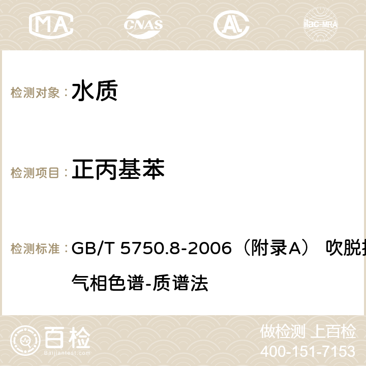 正丙基苯 生活饮用水标准检验方法 有机物指标 GB/T 5750.8-2006（附录A） 吹脱捕集/气相色谱-质谱法