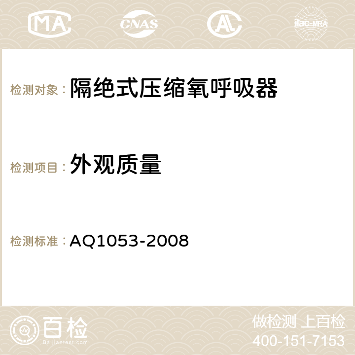 外观质量 隔绝式负压氧气呼吸器 AQ1053-2008 5.2