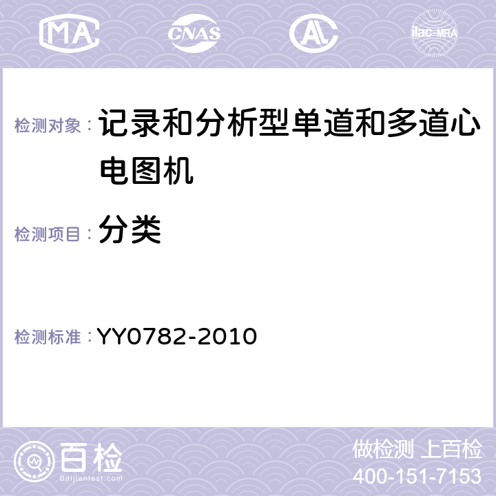 分类 医用电气设备 第2-51部分:记录和分析型单道和多道心电图机安全和基本性能 YY0782-2010 Cl.5