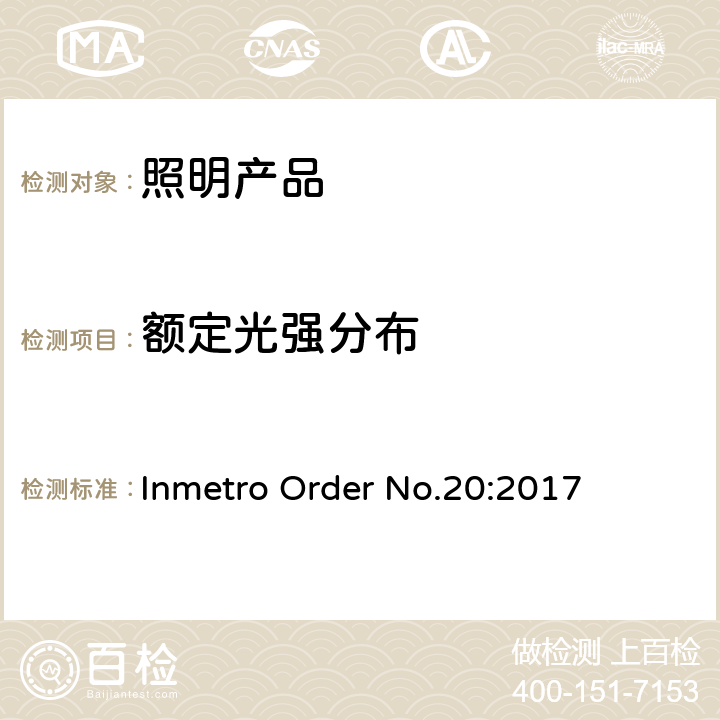 额定光强分布 巴西Inmetro 指令号20:2017 Inmetro Order No.20:2017 Annex I-B B2