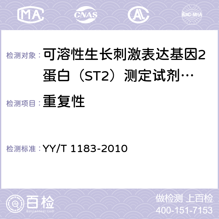 重复性 酶联免疫吸附法检测试剂（盒） YY/T 1183-2010 5.1.6