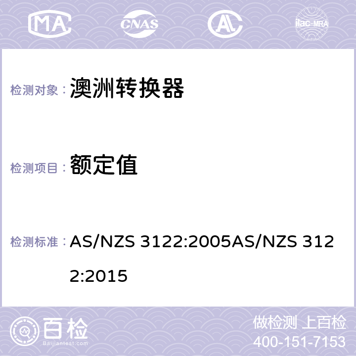 额定值 认可和试验规范-转换器 AS/NZS 3122:2005
AS/NZS 3122:2015 14