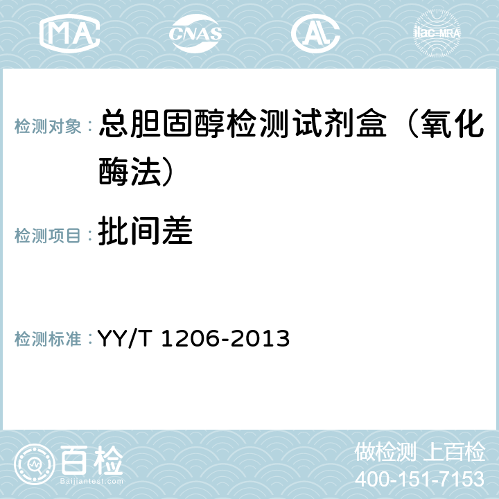 批间差 总胆固醇测定试剂盒(氧化酶法) YY/T 1206-2013 3.7.2