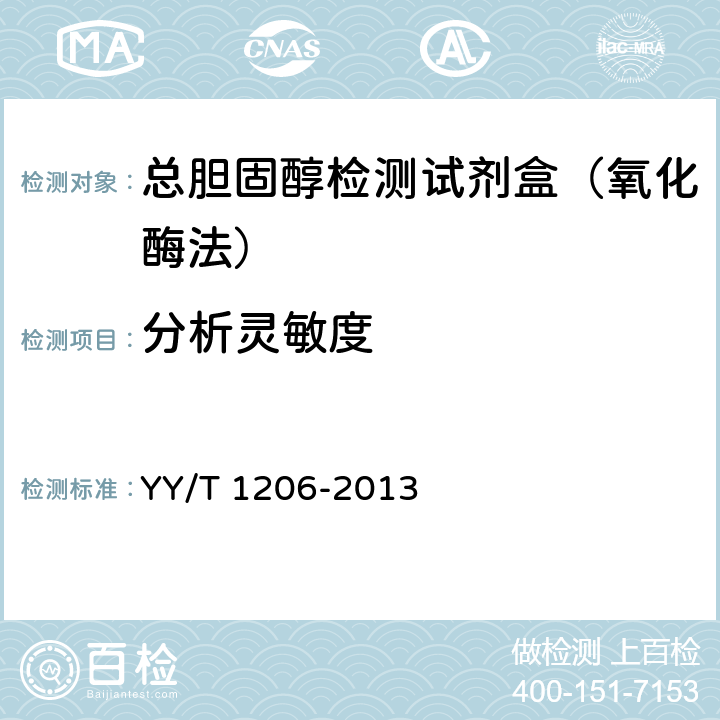 分析灵敏度 总胆固醇测定试剂盒(氧化酶法) YY/T 1206-2013 3.6