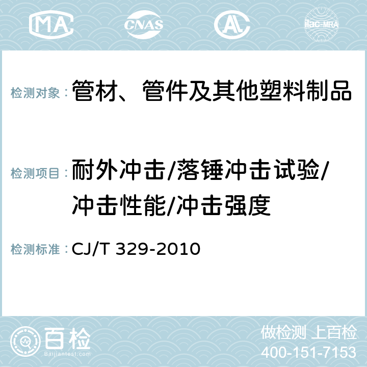 耐外冲击/落锤冲击试验/冲击性能/冲击强度 埋地双平壁钢塑复合缠绕排水管 CJ/T 329-2010 7.6