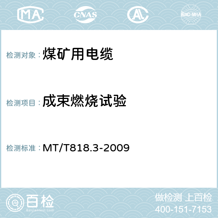 成束燃烧试验 MT/T 818.3-2009 【强改推】煤矿用电缆 第3部分:额定电压1.9/3.3kV及以下采煤机屏蔽监视加强型软电缆