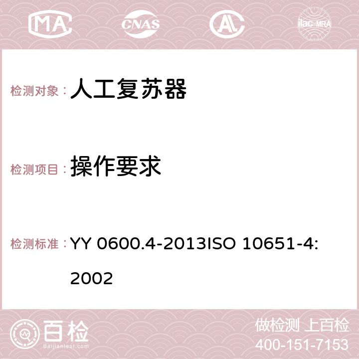 操作要求 医用呼吸机基本安全和主要性能专用要求 第4部分：人工复苏器 YY 0600.4-2013
ISO 10651-4:2002 5