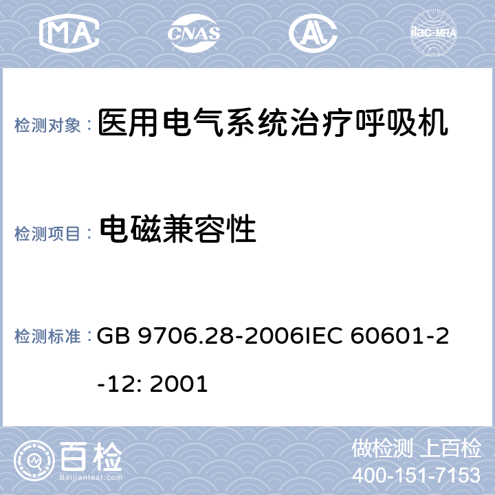 电磁兼容性 医用电气设备 第2部分：呼吸机安全专用要求 治疗呼吸机 GB 9706.28-2006
IEC 60601-2-12: 2001 36