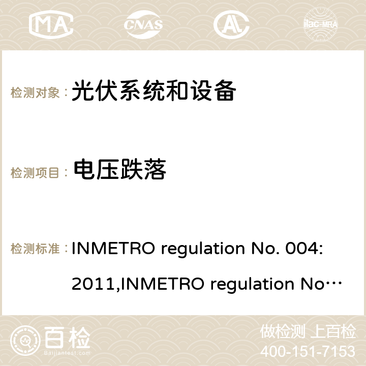 电压跌落 INMETRO regulation No. 004:2011,INMETRO regulation No. 357:2014 光伏系统和设备的一致性评估要求  Annex II