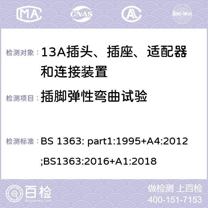 插脚弹性弯曲试验 13A插头、插座、适配器和连接装置 BS 1363: part1:1995+A4:2012;BS1363:2016+A1:2018 12.12