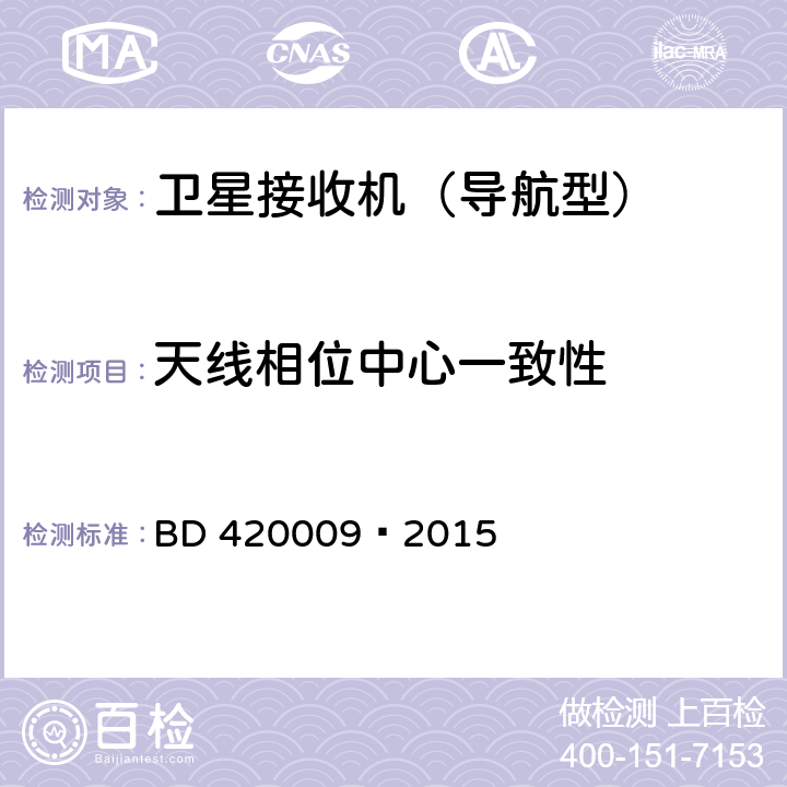 天线相位中心一致性 《北斗/全球卫星导航系统（GNSS）测量型接收机通用规范》 BD 420009—2015 5.12