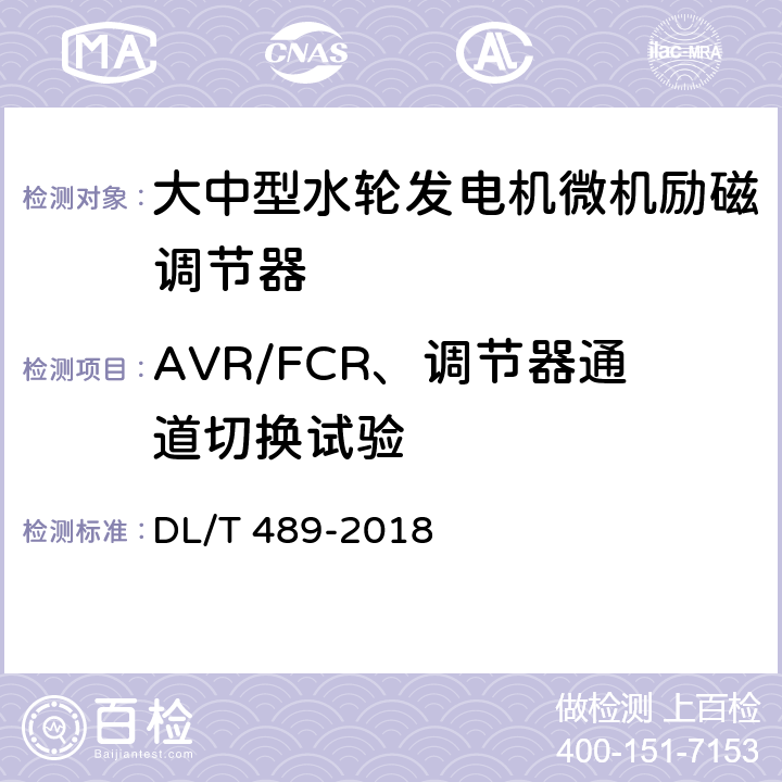 AVR/FCR、调节器通道切换试验 DL/T 489-2018 大中型水轮发电机静止整流励磁系统试验规程