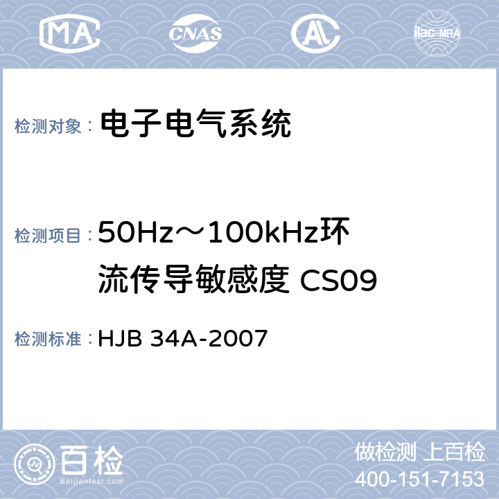 50Hz～100kHz环流传导敏感度 CS09 HJB 34A-2007 舰船电磁兼容性要求  10.9