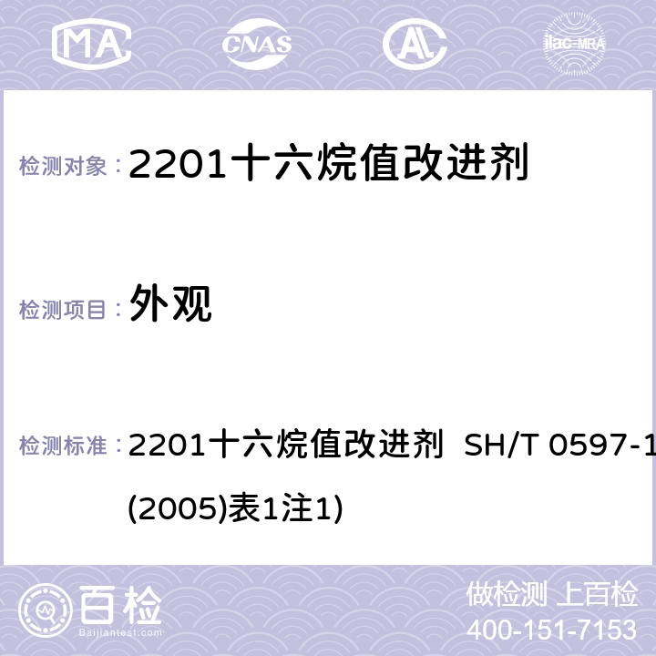 外观 目测 2201十六烷值改进剂 SH/T 0597-1994(2005)表1注1)
