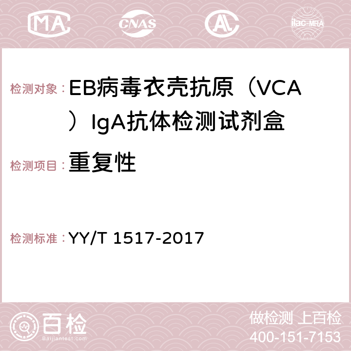 重复性 YY/T 1517-2017 EB病毒衣壳抗原（VCA）IgA抗体检测试剂盒