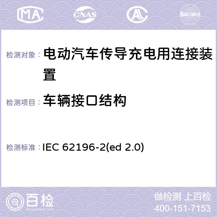 车辆接口结构 电动车辆传导充电插头，插座，车辆连接器和车辆接口 - 第2部分：交流尺寸、兼容性和互换性要求 IEC 62196-2(ed 2.0) 19