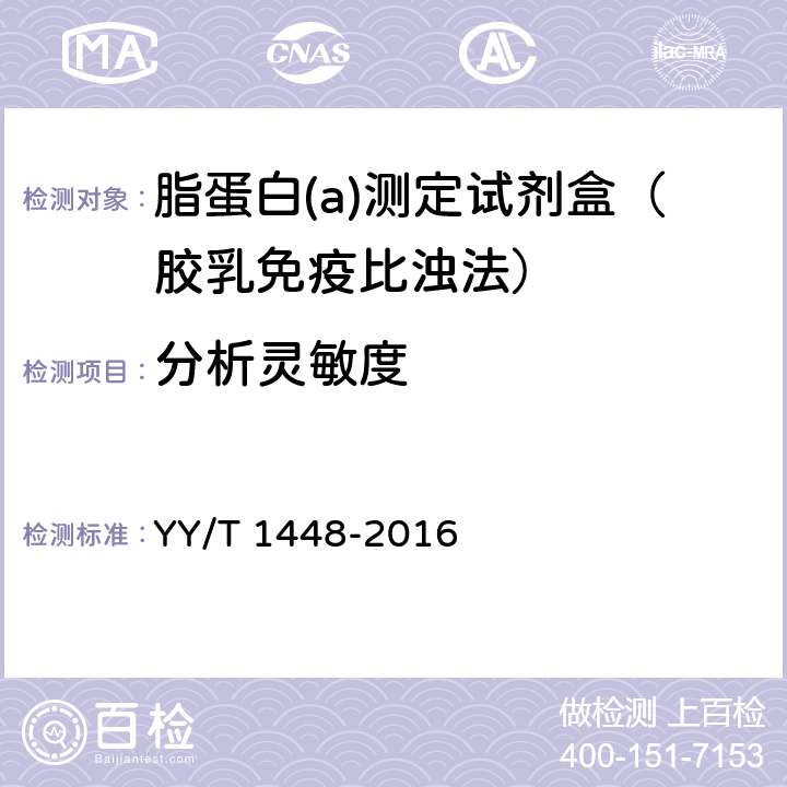 分析灵敏度 脂蛋白(a)测定试剂盒 YY/T 1448-2016 3.4