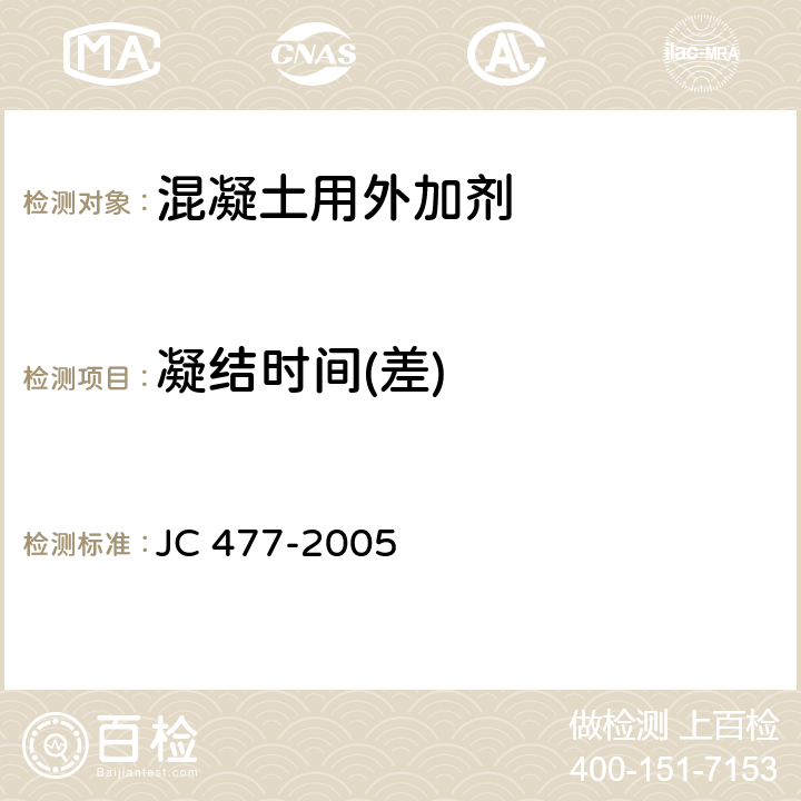 凝结时间(差) JC/T 477-2005 【强改推】喷射混凝土用速凝剂