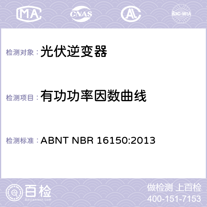 有功功率因数曲线 光伏系统并网特性相关测试流程 ABNT NBR 16150:2013 6.4.2