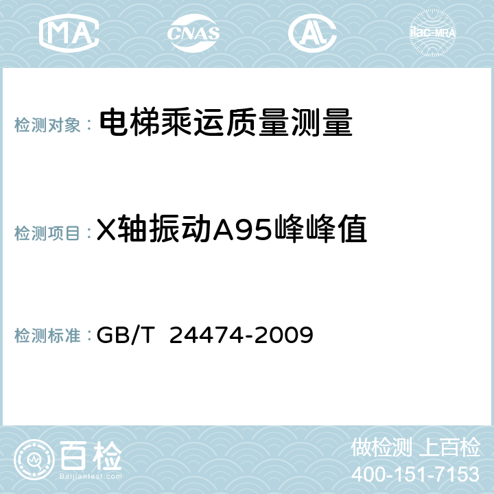 X轴振动A95峰峰值 GB/T 24474-2009 电梯乘运质量测量