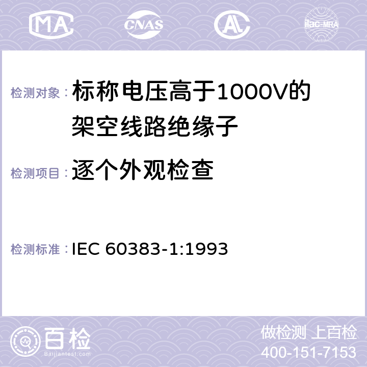 逐个外观检查 《标称电压高于1000V的架空线路绝缘子 第1部分: 交流系统用瓷或玻璃绝缘子元件 定义、试验方法和判定准则》 IEC 60383-1:1993 28