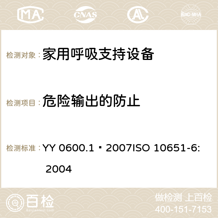 危险输出的防止 医用呼吸机 基本安全和主要性能专用要求 第1部分：家用呼吸支持设备 YY 0600.1—2007
ISO 10651-6: 2004 51