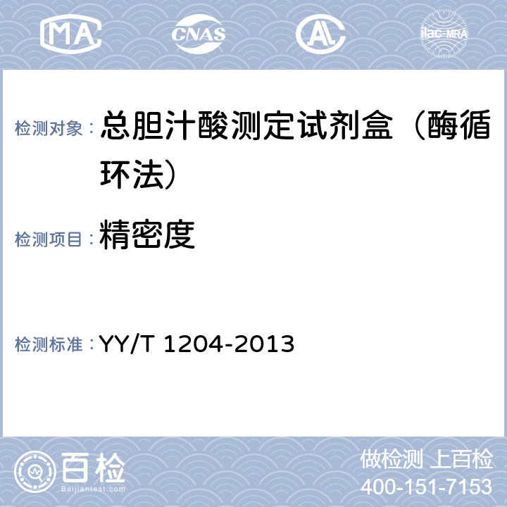 精密度 总胆汁酸测定试剂盒（酶循环法） YY/T 1204-2013
