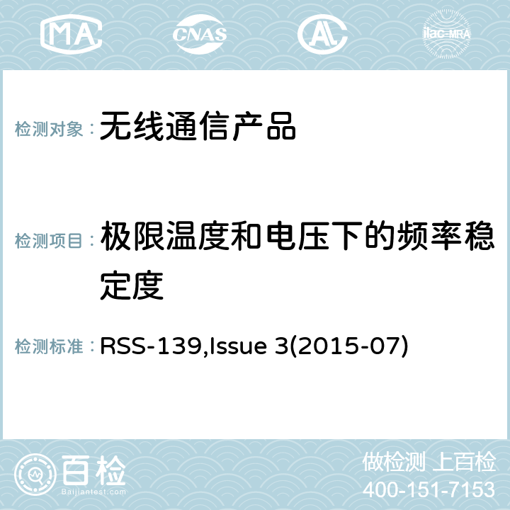 极限温度和电压下的频率稳定度 RSS-139ISSUE AWS频段授权性通讯产品 RSS-139,Issue 3(2015-07)