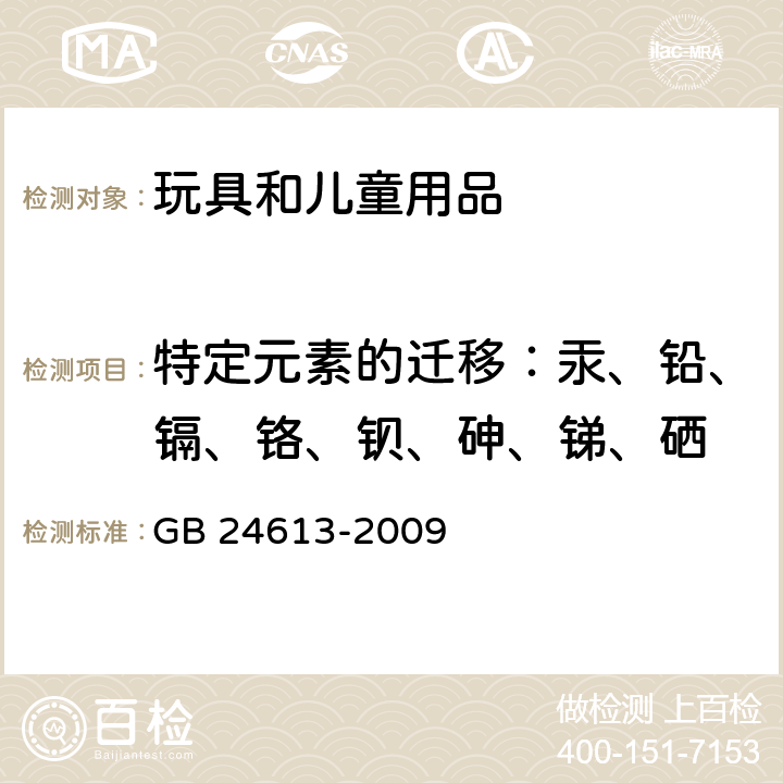 特定元素的迁移：汞、铅、镉、铬、钡、砷、锑、硒 玩具用涂料中有害物质限量 GB 24613-2009 附录B 可溶性元素含量的测定