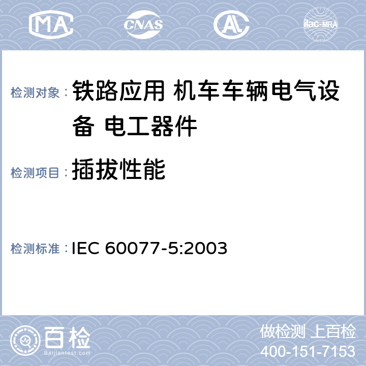 插拔性能 《铁路应用 机车车辆电气设备 第5部分: 电工器件 高压熔断器规则》 IEC 60077-5:2003 9.3.4.6