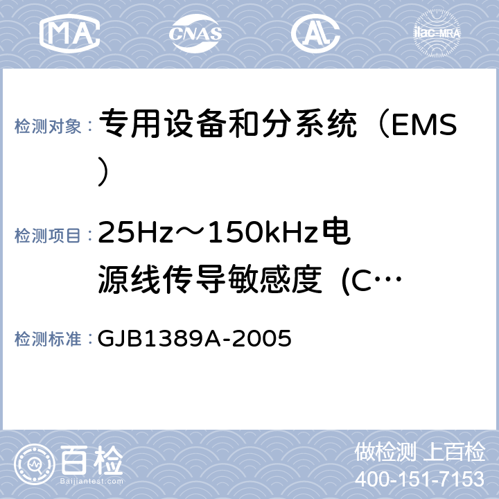 25Hz～150kHz电源线传导敏感度  (CS101/CS01) 系统电磁兼容性要求 GJB1389A-2005 方法5.6.1