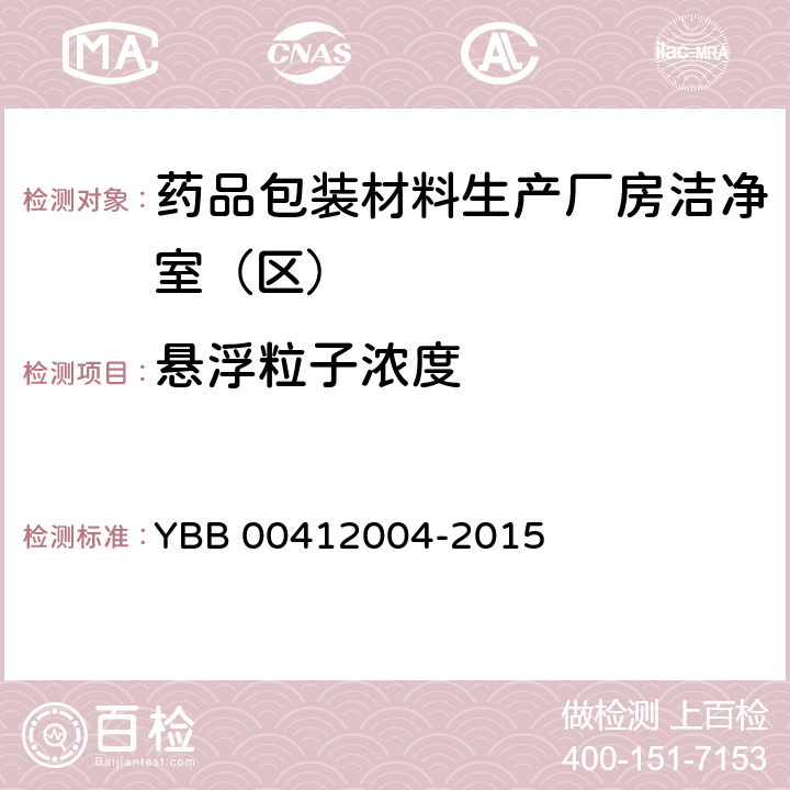 悬浮粒子浓度 药品包装材料生产厂房洁净室（区）的测试方法 YBB 00412004-2015 测试法（6）