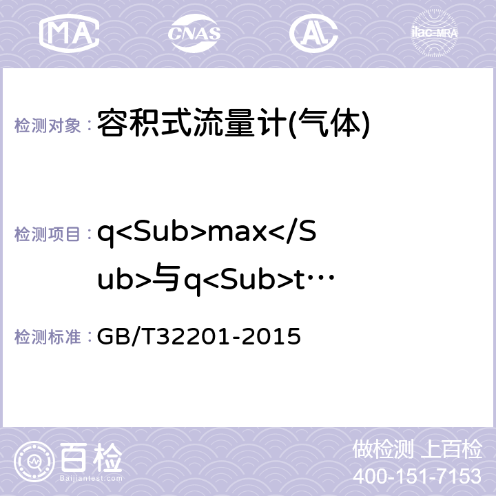 q<Sub>max</Sub>与q<Sub>t</Sub>、q<Sub>min</Sub>的比值 气体流量计 GB/T32201-2015 5.2