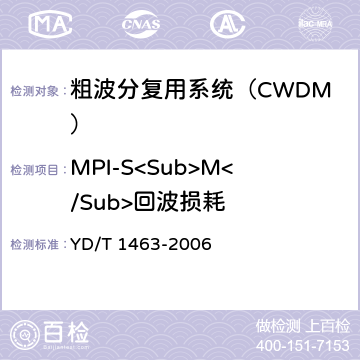 MPI-S<Sub>M</Sub>回波损耗 YD/T 1463-2006 粗波分复用(CWDM)系统测试方法
