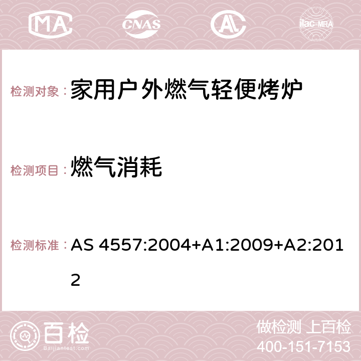 燃气消耗 AS 4557:2004 家用户外燃气轻便烤炉 +A1:2009+A2:2012 3.4