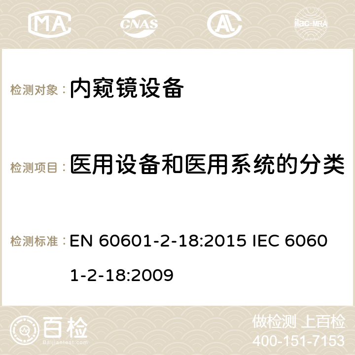 医用设备和医用系统的分类 医用电气设备 第2-18部分：内窥镜设备安全专用要求 EN 60601-2-18:2015 IEC 60601-2-18:2009 201.6