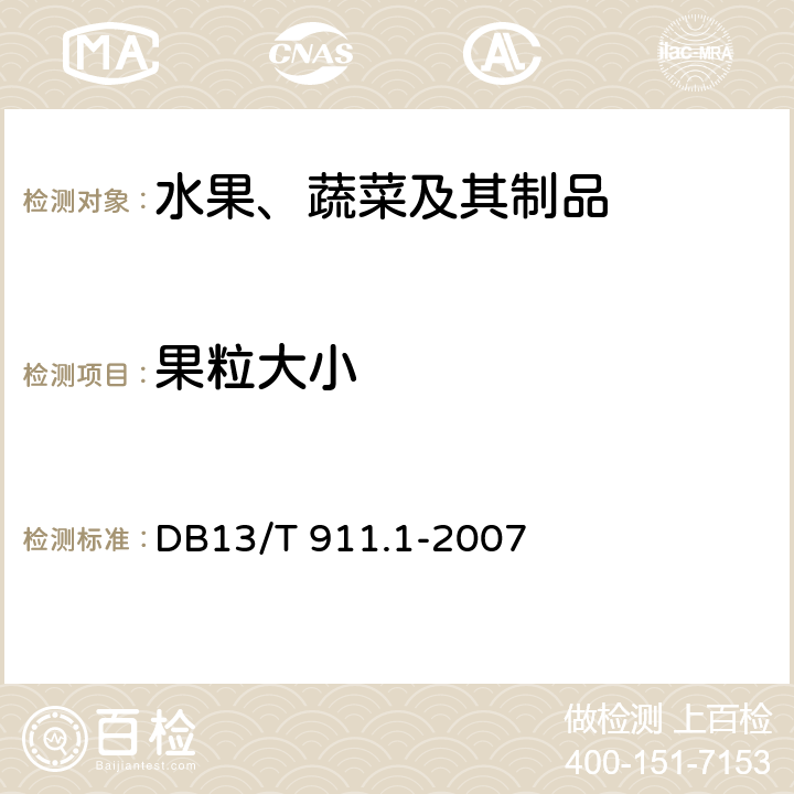 果粒大小 13/T 911.1-2007 《地里标志保护产品 宣化牛奶葡萄 果品质量》 DB 6.1.2