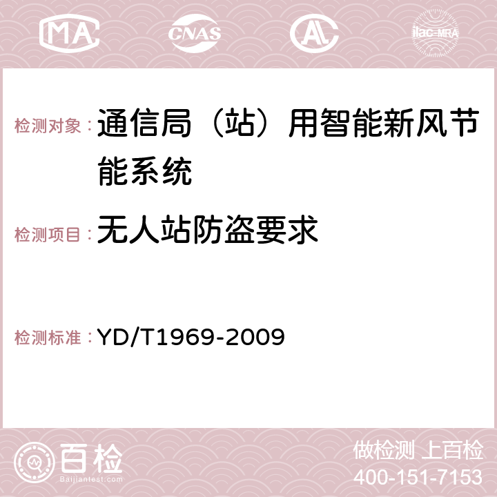 无人站防盗要求 通信局（站）用智能新风节能系统 YD/T1969-2009 6.5.3