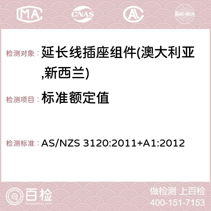 标准额定值 延长线插座组件认可及测试规范 AS/NZS 3120:2011+A1:2012 3.2