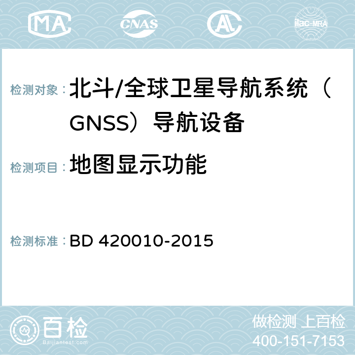 地图显示功能 北斗/全球卫星导航系统（GNSS）导航设备通用规范 BD 420010-2015 4.2.3