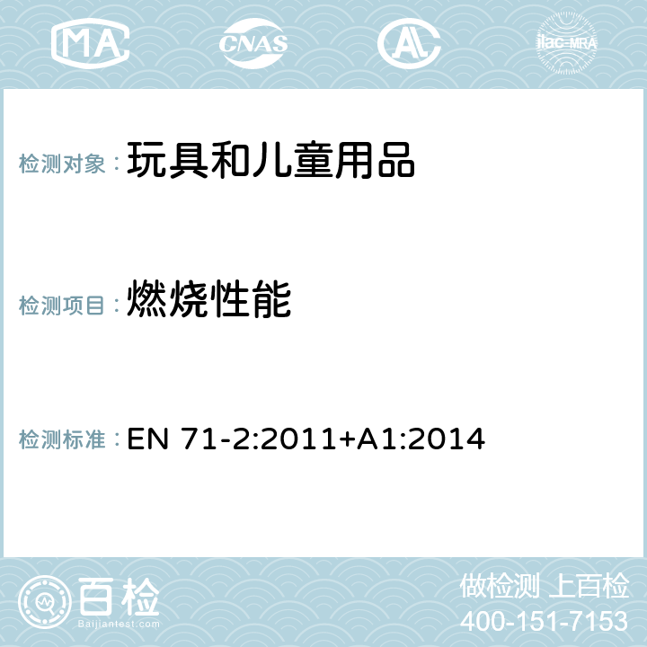 燃燒性能 歐洲玩具安全 第2部分：燃燒性能 EN 71-2:2011+A1:2014