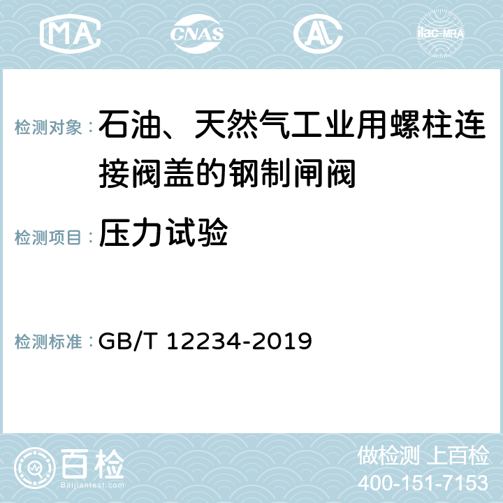 压力试验 GB/T 12234-2019 石油、天然气工业用螺柱连接阀盖的钢制闸阀