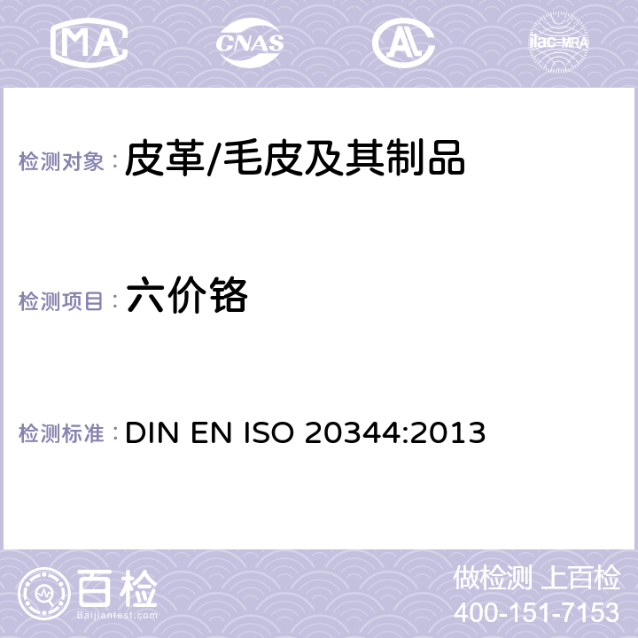 六价铬 个人防护设备 鞋靴的试验方法 DIN EN ISO 20344:2013 6.11